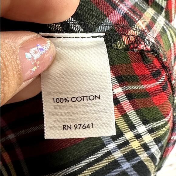 J. Jill Stewart Tartan Cotton Poplin Holiday Button Down Blouse Top Size Medium - Picture 11 of 11